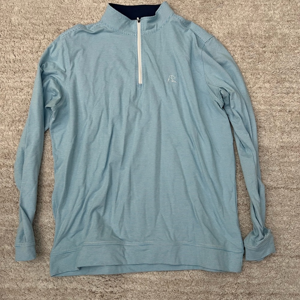 Mens rhoback 1/4 zip, blue striped, size large